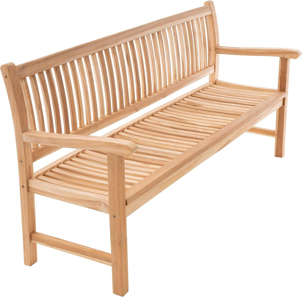 Banco de jardín Divero de 3 plazas Monza de madera de teca, sin tratar – Longitud: 180 cm – Color: Marrón natural