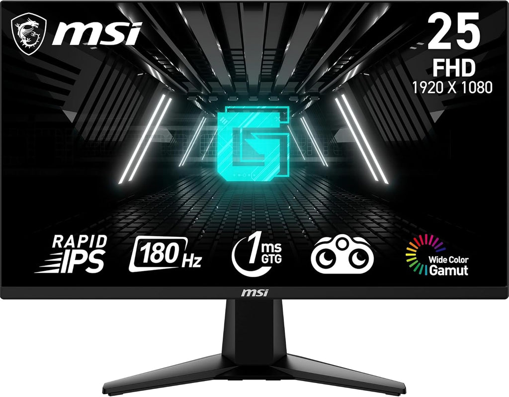 Monitor Gaming MSI G255F FHD de 24,5 pulgadas - Panel Rapid IPS 1920 x 1080, 180 Hz / 1 ms (GtG), Gama de colores sRGB 99 %, Adaptive-Sync - DP 1.2a, HDMI 2.0b CEC