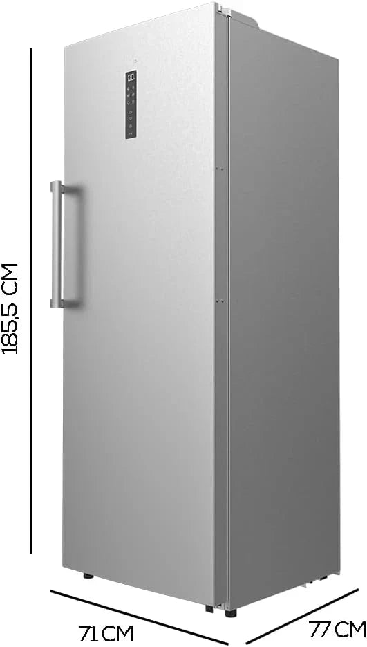 Congelador vertical Cecotec de 380L Bolero CoolMarket UF 380 inox D. 1950W, motor Inverter Plus, bajo consumo, Total No Frost, pantalla en la puerta, convertible a frigorífico, Multi Airflow