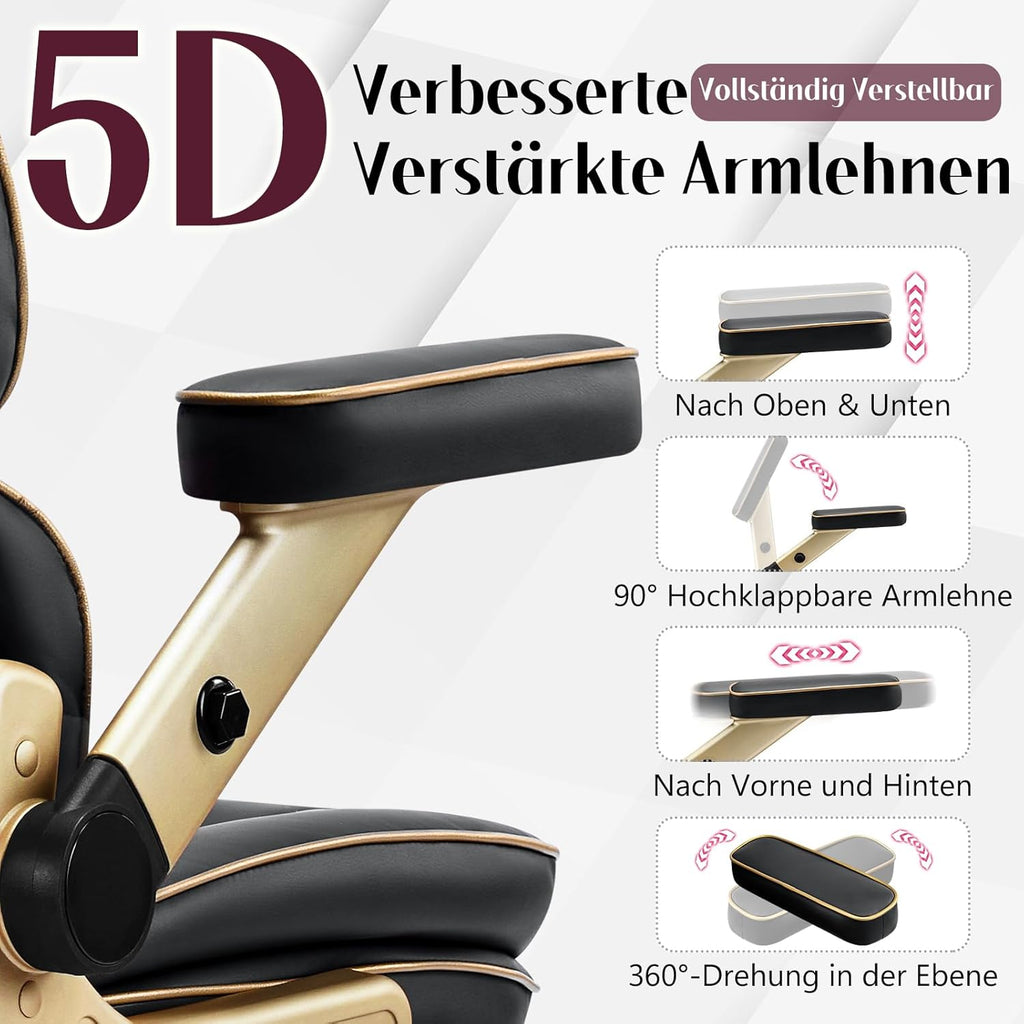 Silla de oficina Big and Tall de 230 kg, sillón ejecutivo ergonómico de piel con asiento cómodo, reposabrazos 5D, soporte lumbar ajustable, respaldo alto, silla giratoria grande para oficina en casa, negro
