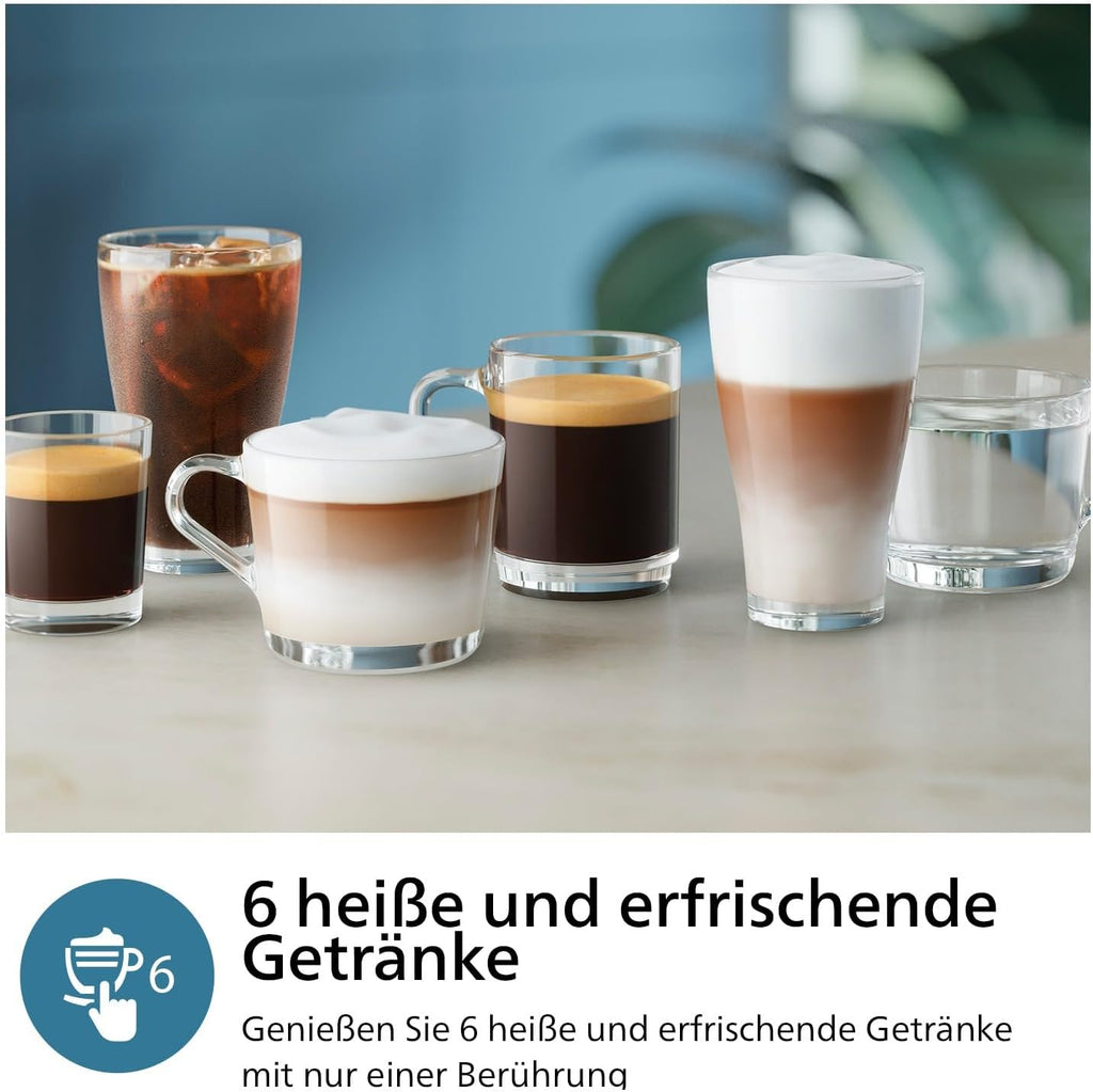 Cafetera superautomática Philips Serie 3300: 6 bebidas, pantalla táctil a color moderna, sistema de leche LatteGo, SilentBrew, molinillo 100% cerámica, filtro AquaClean. Cromo negro (EP3347/90)