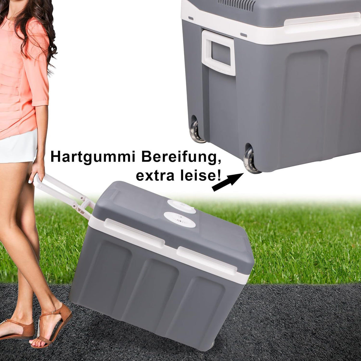 Nevera portátil eléctrica de 45 litros, 12V 230V, FUNCIÓN FRÍO y CALOR, nevera termoeléctrica con ruedas para coche y camión, mininevera, caja térmica para coche, barco, camping, silenciosa, modo ECO