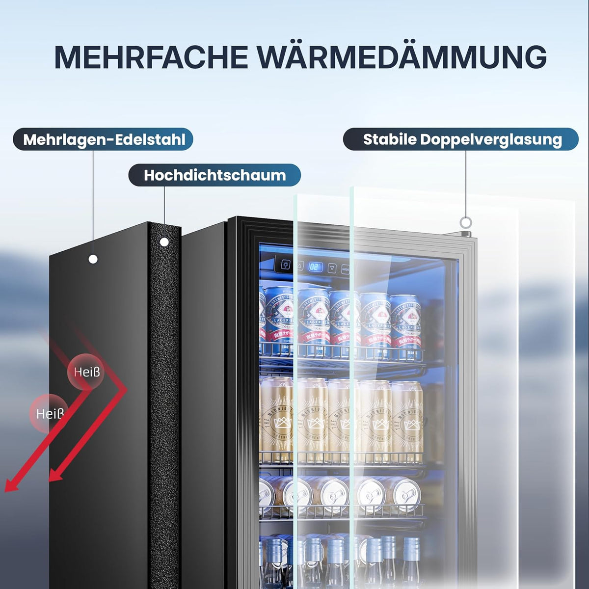 TRIUMPHKEY Mininevera de 90L con puerta de cristal, frigorífico compacto para bebidas con capacidad para hasta 128 latas, con estantes ajustables para cerveza, vino y refrescos, ideal para el hogar, bar, oficina o apartamento