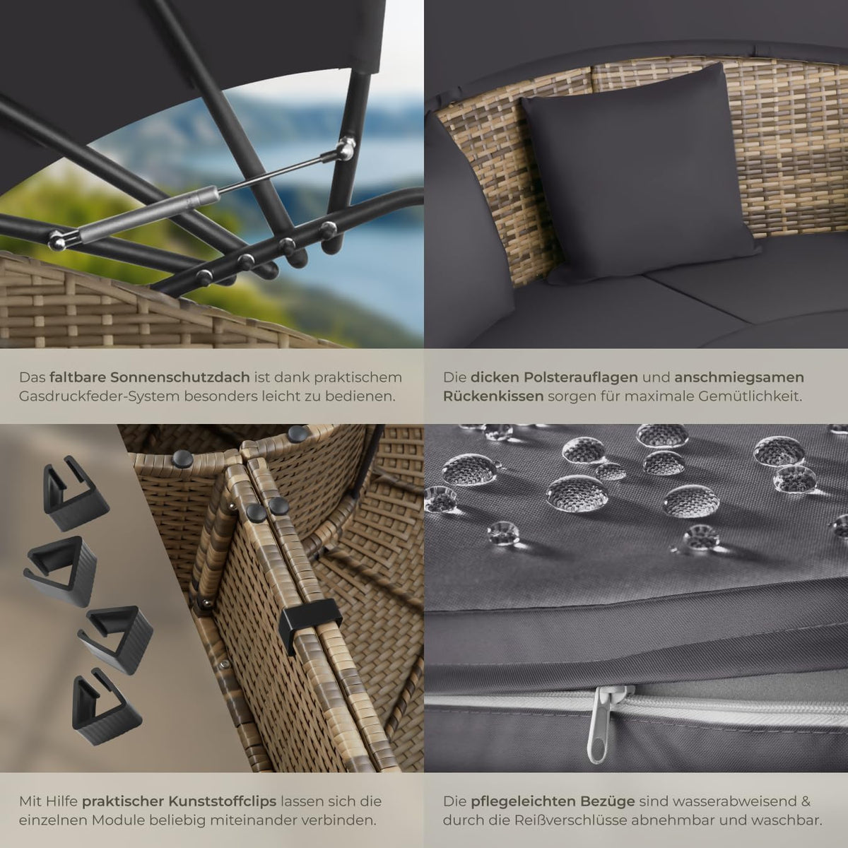 tectake® Sofá cama de jardín, isla solar para exteriores resistente a la intemperie, sillón de jardín, tumbona para 2 personas y más, mueble multifuncional para terraza o balcón, tumbona de jardín resistente a la intemperie - Naturaleza