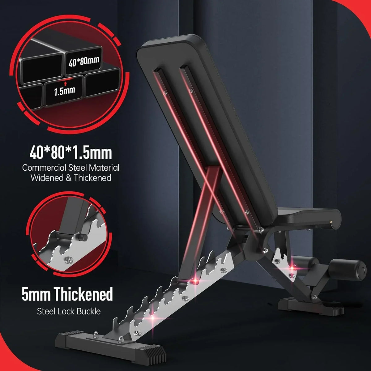 Banco de pesas ajustable MD60, banco de entrenamiento plegable, banco inclinado y plano con estructura de acero, capacidad de carga de 360 kg