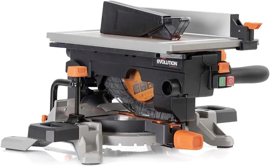 Evolution Power Tools R210MTS-G2 Zmienna piła ukośna/stołowa, kompaktowa, wielofunkcyjne cięcie różnych materiałów, ostrze TCT w zestawie do cięcia drewna, plastiku i metalu, 210mm