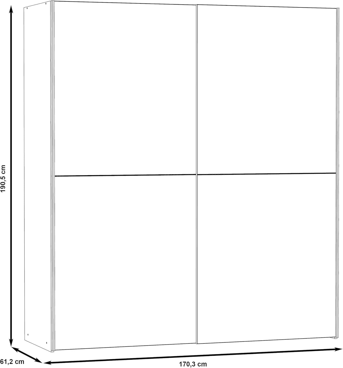 Armario Forte KAIKAIS 170, moderno armario de puertas correderas, 2 puertas, espejo, dormitorio, aglomerado de madera, blanco alto brillo, 170,3 cm de ancho x 190,5 cm de alto x 61,2 cm de profundidad
