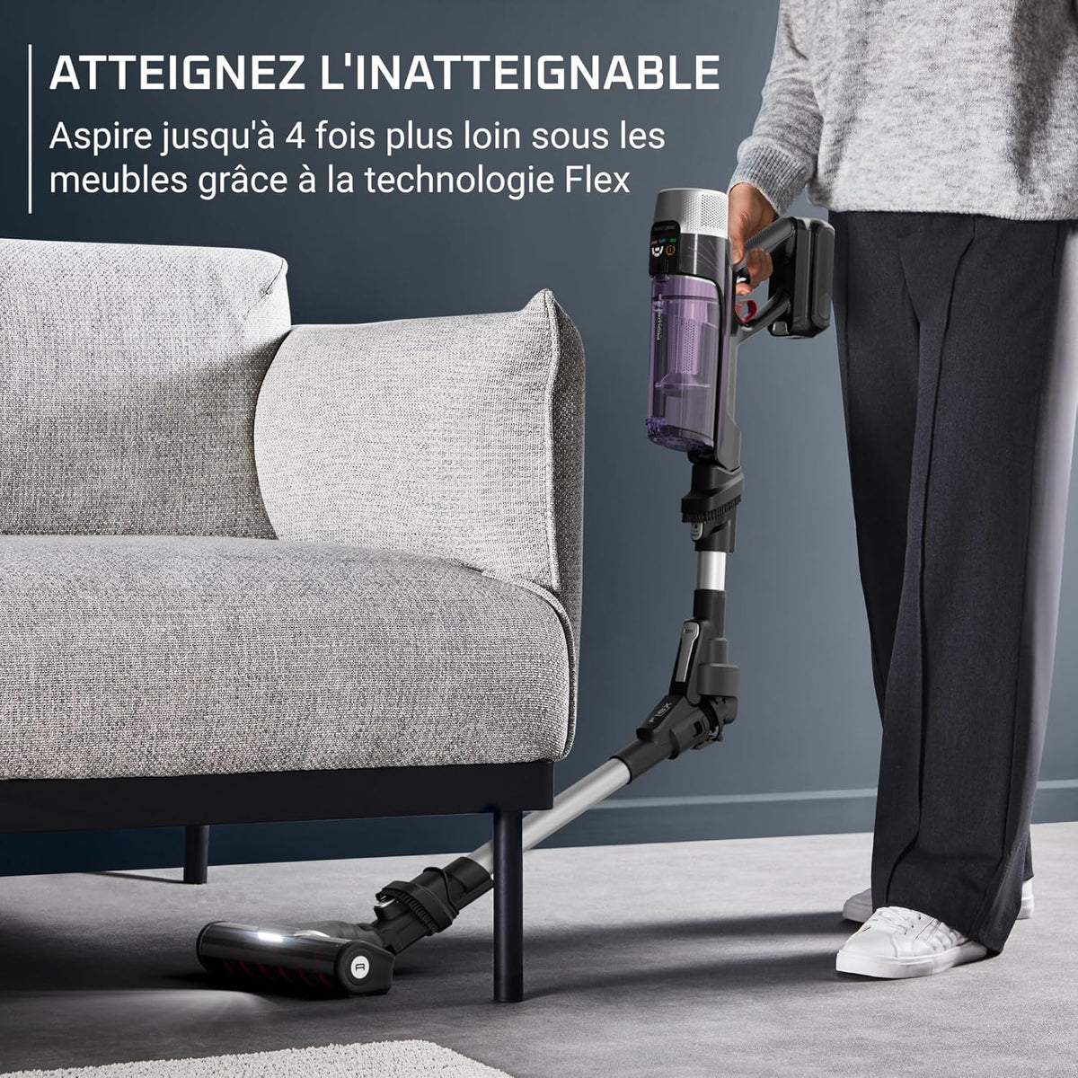 Rowenta X-Force Flex 9.60, Aspiradora escoba sin cable multifunción, Alto rendimiento con 100 AW, Autonomía de 45 minutos, Ultraligera, Tubo Flex, RH2047WO, Violeta