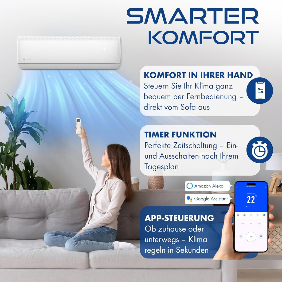 Set de aire acondicionado multisplit con 3 unidades interiores (2 x 2,6kW + 3,5kW), climatizador con función de calefacción, 27000 BTU, 7,9kW, A++, control por WiFi/App, flujo de aire 4D, calefacción hasta -20°C, precargado con R32