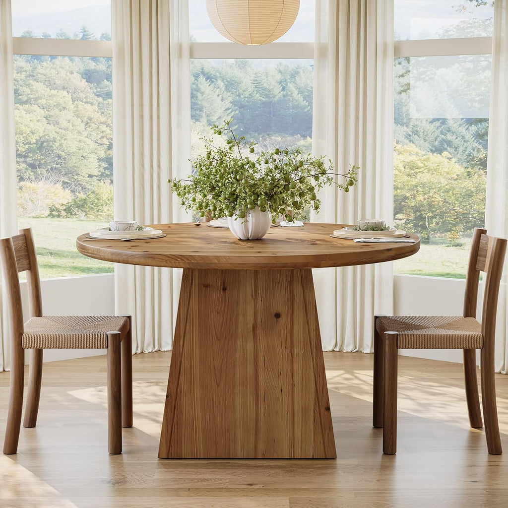 Mesa de comedor de madera maciza para 4 personas, pequeña mesa de cocina redonda con tablero reforzado y base estable para comedor, sala de estar, cocina, 100 x 75 cm, estilo rústico (solo mesa)