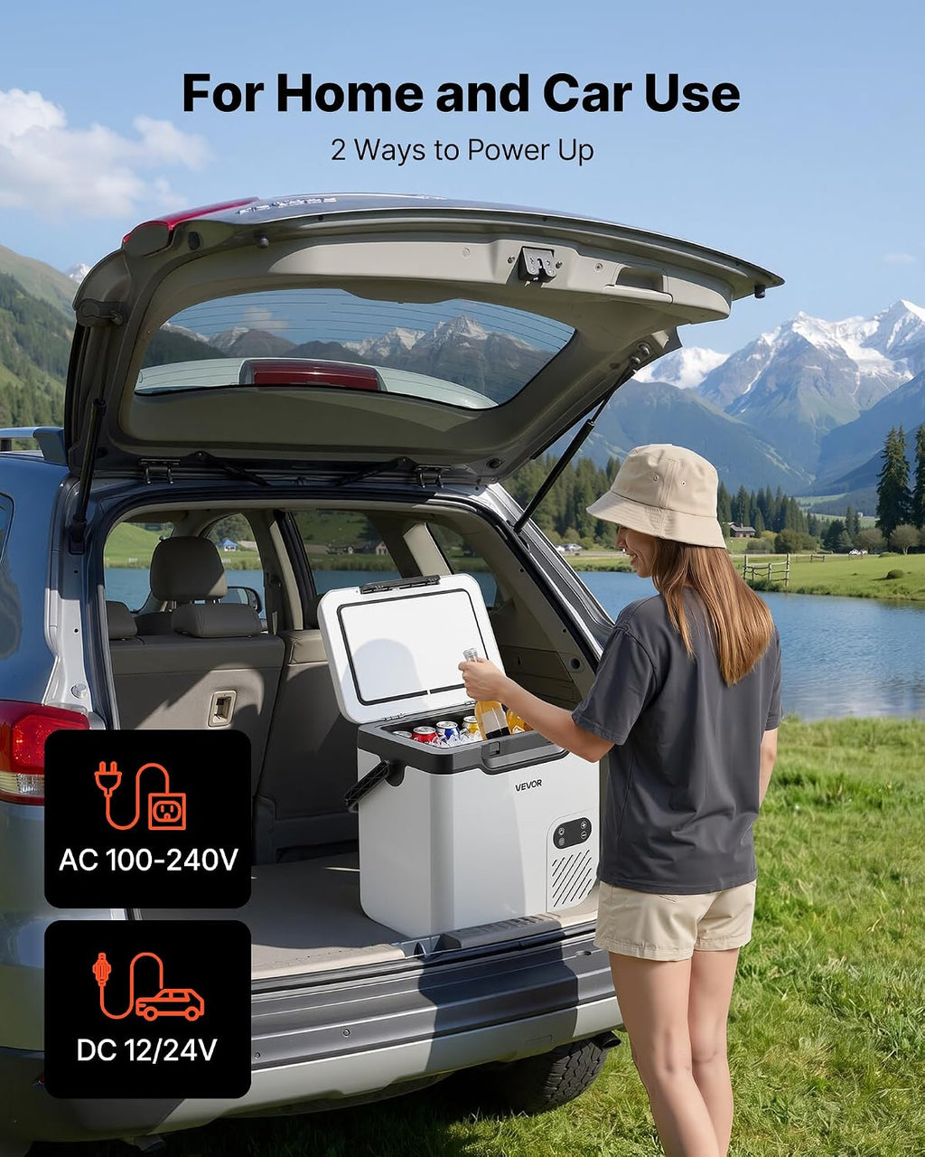 Nevera portátil con compresor VEVOR de 18 L, refrigerador eléctrico para coche con asa, -20 °C a 20 °C, 12/24 V CC y 100-240 V CA, nevera portátil para camping, viajes, camiones, autocaravanas y barcos