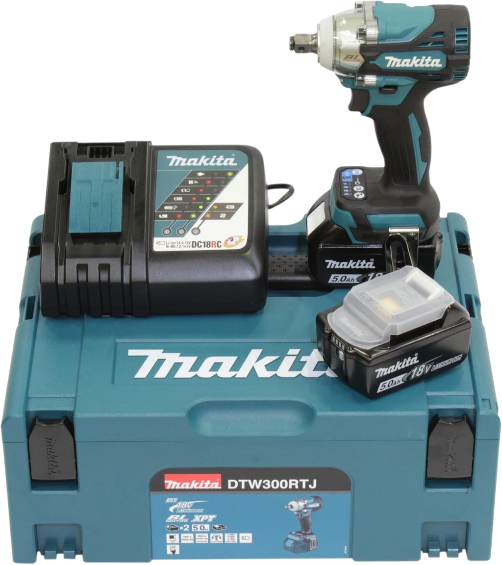 Atornillador de impacto a batería Makita DTW300RTJ 18 V / 5,0 Ah, 2 baterías + cargador en MAKPAC