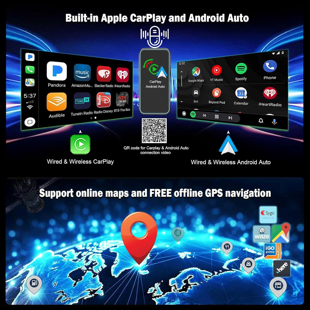 Autoradio Erisin Qualcomm 8 núcleos 8GB+128GB Android 14 Universal 2Din GPS 7 pulgadas estéreo pantalla táctil Bluetooth 5.1 inalámbrico CarPlay Android Auto DAB+ AM FM Radio IPS RDS DSP WiFi 4G TPMS OBD TNT