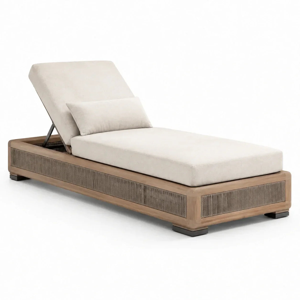 Tumbona de jardín ajustable de madera de teca con cojín de poliéster, beige