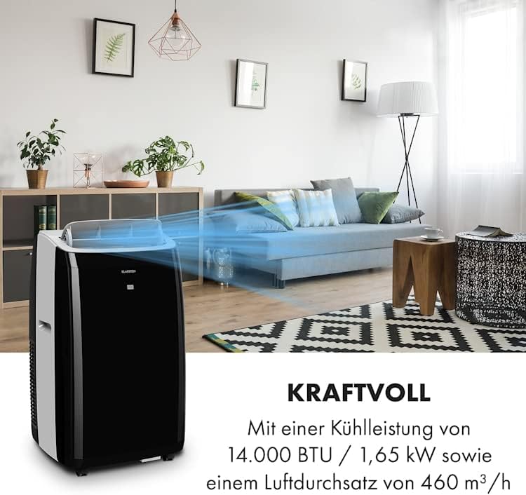 KLARSTEIN Grandbreeze Pro 14K – Aire acondicionado portátil, deshumidificador, ventilador, 3 velocidades, 14000 BTU/1,65 kW, habitación: 42 a 68 m², flujo: 460 m³/h, eficiencia energética A – Blanco