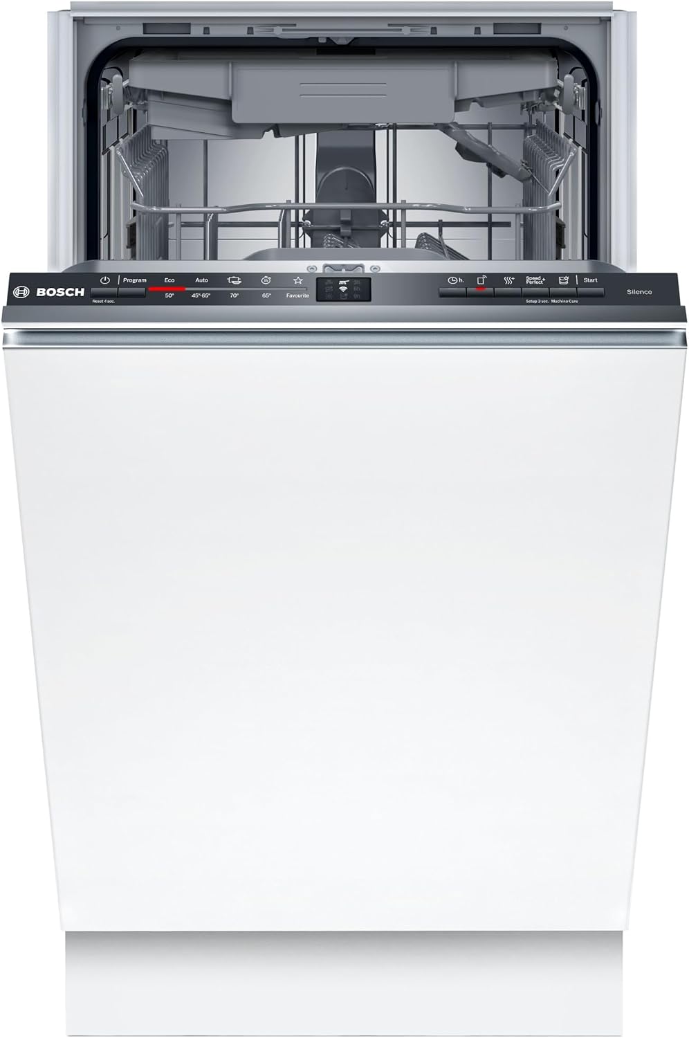 Bosch SPV2HMX42E, Serie 2, lavavajillas inteligente totalmente integrable, 45 cm de ancho, tercera bandeja para cubiertos, secado extra con solo pulsar un botón, cesta superior regulable en altura, motor silencioso y eficiente, con aquaStop