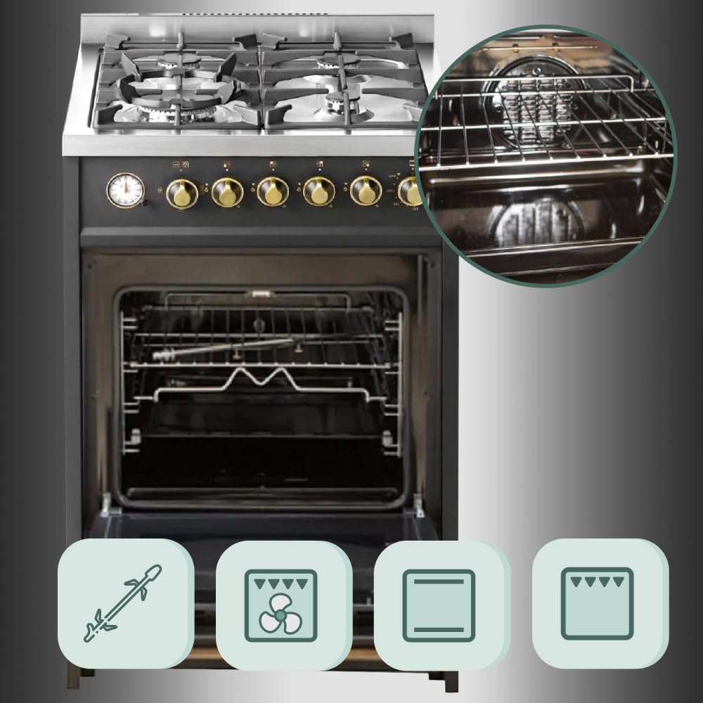 Cocina de gas GURARI con horno a gas GCH G 614 BR independiente 60 cm | Grill a gas | Rustipollo | Temporizador analógico eléctrico con función STOP | Cajón con sistema push-pull | Control de gas | Cocina tipo Range Cooker gas natural/propano