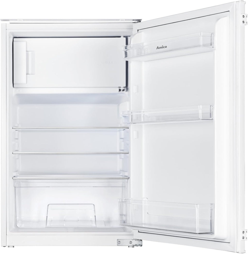 Frigorífico integrable Amica con congelador para nicho de 88 cm, técnica de puerta arrastrada, control electrónico, compresor Inverter, alarma de puerta abierta