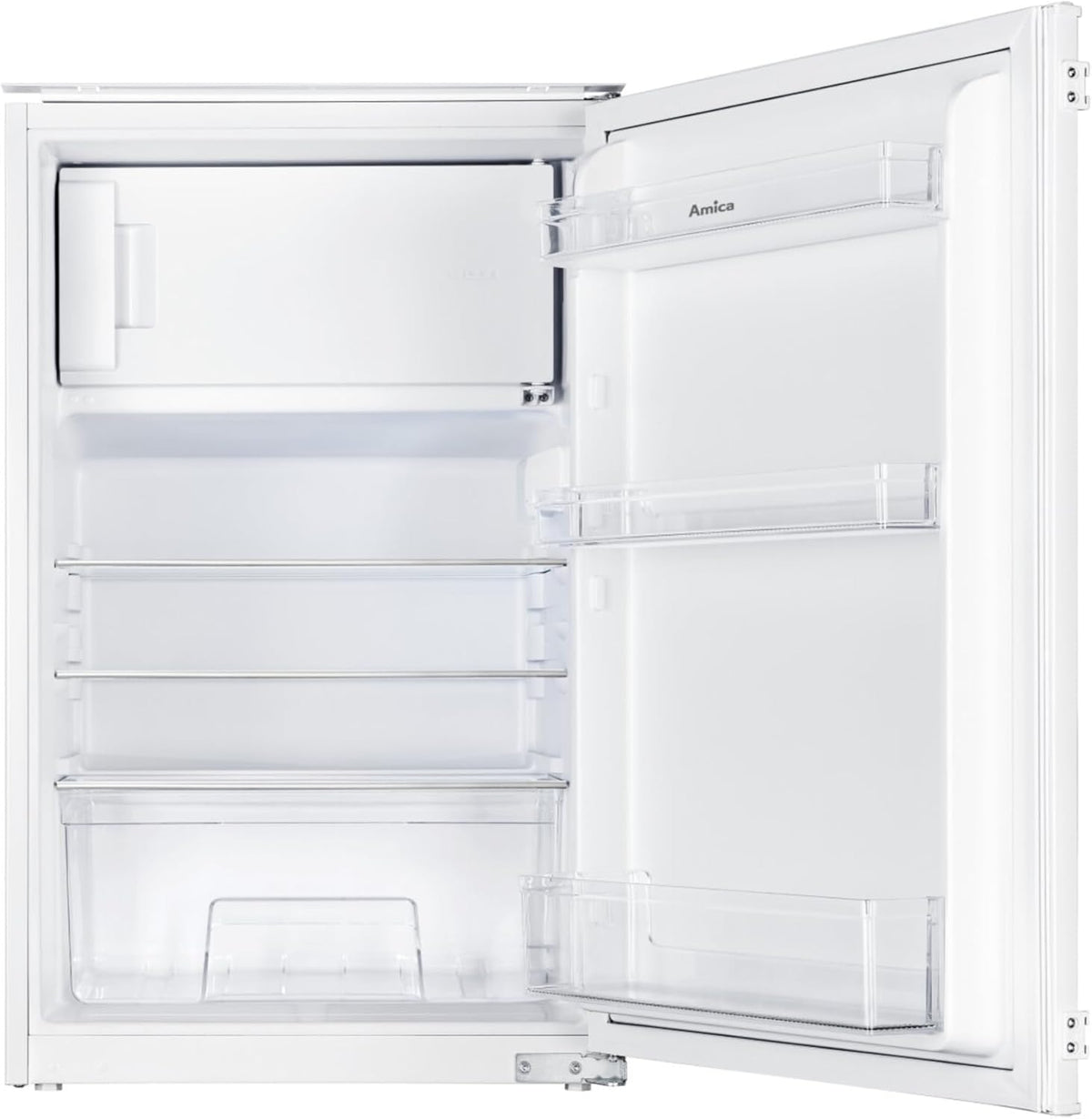 Frigorífico integrable Amica con congelador para nicho de 88 cm, técnica de puerta arrastrada, control electrónico, compresor Inverter, alarma de puerta abierta