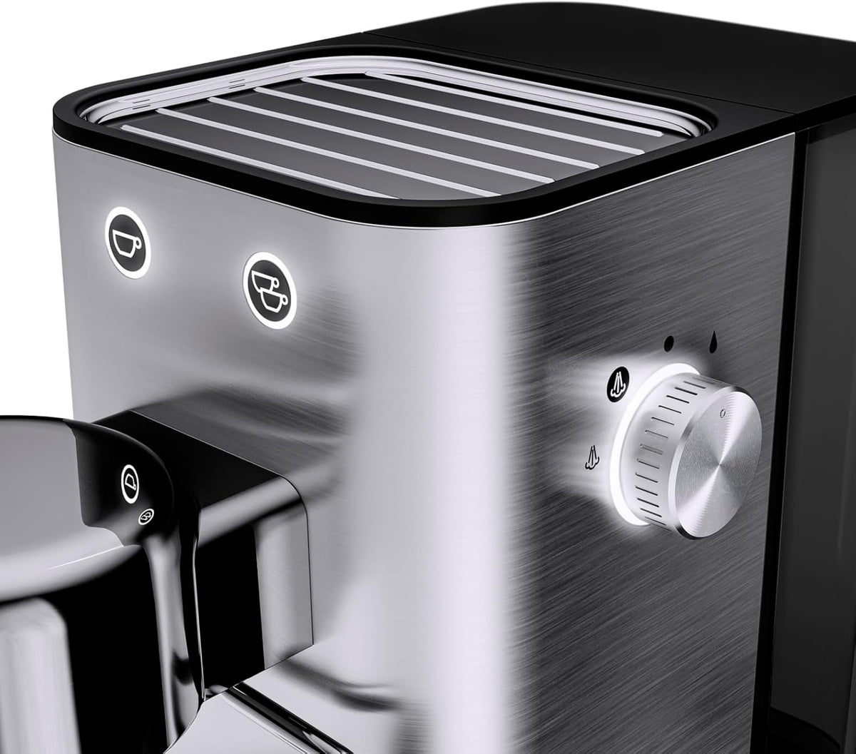 Cafetera espresso de brazo WMF Lumero 1400 vatios, máquina de café espresso, 3 filtros, para 1-2 tazas de espresso, también para monodosis, 15 bares, superficie calientatazas, boquilla para espuma de leche, acero inoxidable mate