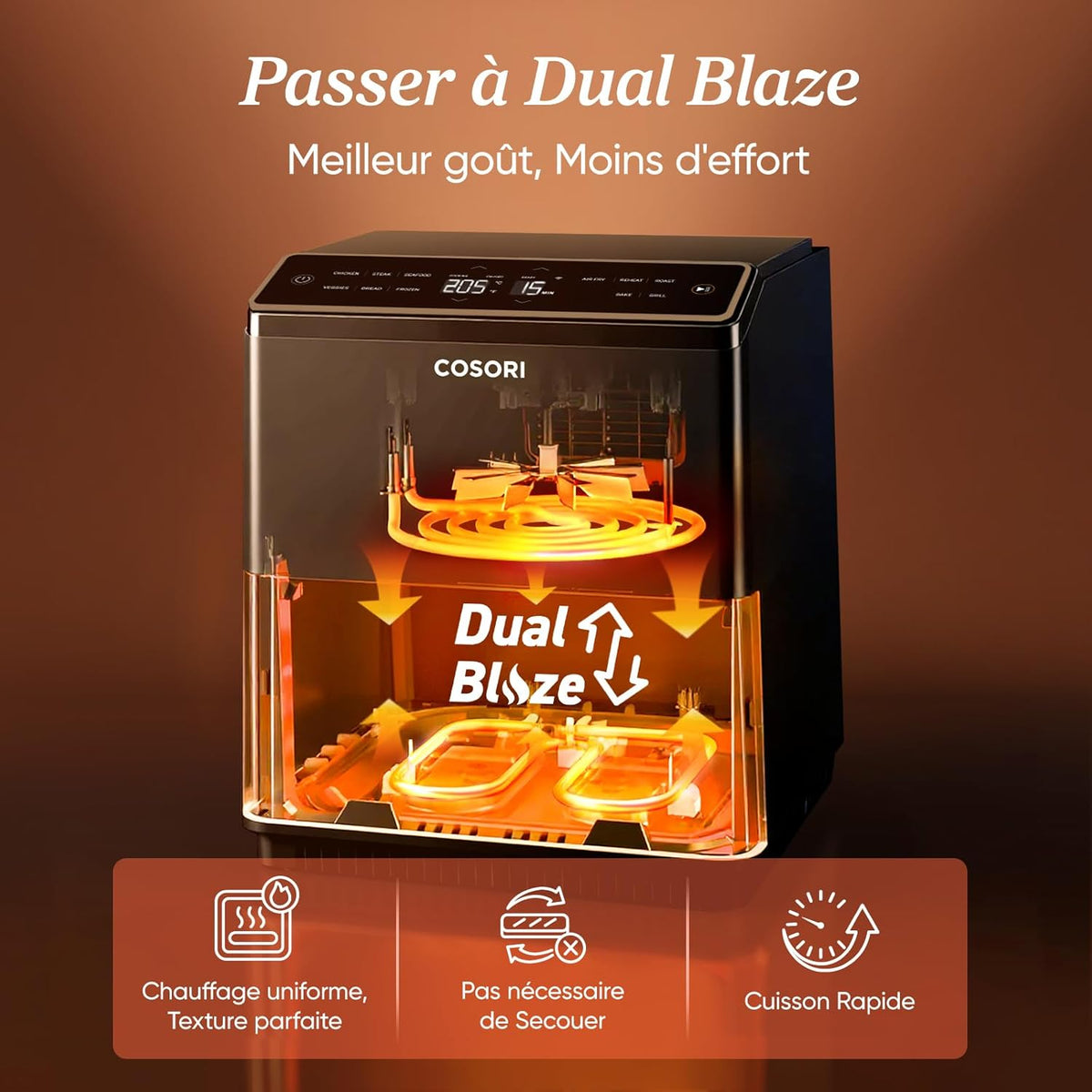 Freidora de aire COSORI DUAL BLAZE 6.4L con calentamiento superior e inferior, freidora sin aceite 11 en 1 perfecta para dietas hiperproteicas, gris oscuro