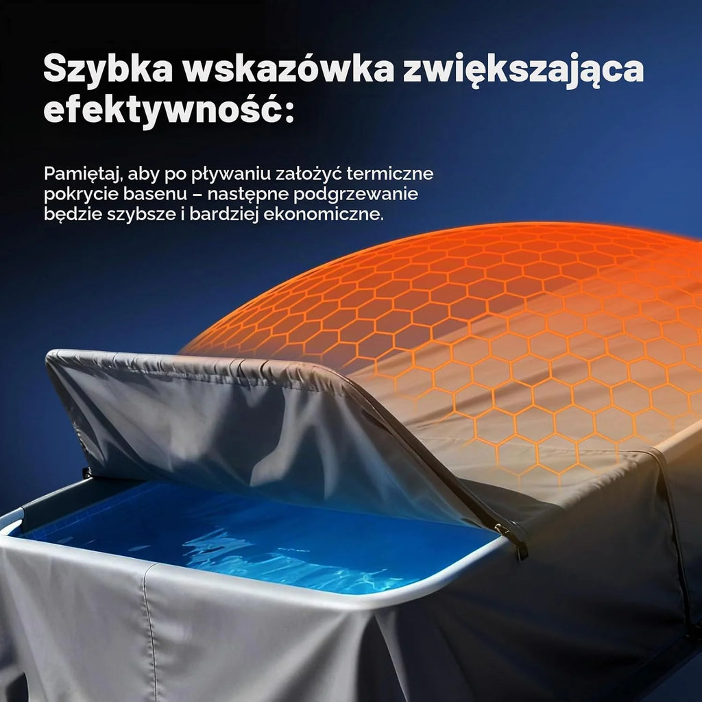 Pompa ciepła do basenu H5 o mocy 5 kW, maks. pojemność basenu 20 m³, wysoka wydajność COP 5,51, oszczędność energii powyżej 45%, przepływ wody 2,2 m³, obsługa połączenia Wi-Fi
