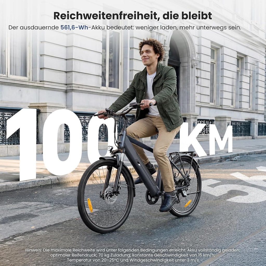 Bicicleta eléctrica Touroll J1 ST/J2 de 26'', bicicleta de trekking eléctrica para hombre y mujer con batería de 561,6 Wh, 100 km de autonomía, 250 W, bicicleta eléctrica con transmisión de 7 velocidades, pedelec, bicicleta urbana para adultos