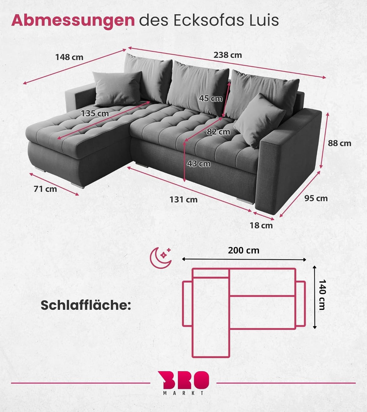 Sofá cama esquinero en forma de L BROMARKT, sofá cama con arcón, mueble de salón LUIS, sofá de 3 plazas con espacio de almacenamiento, 238x150x72 gris claro