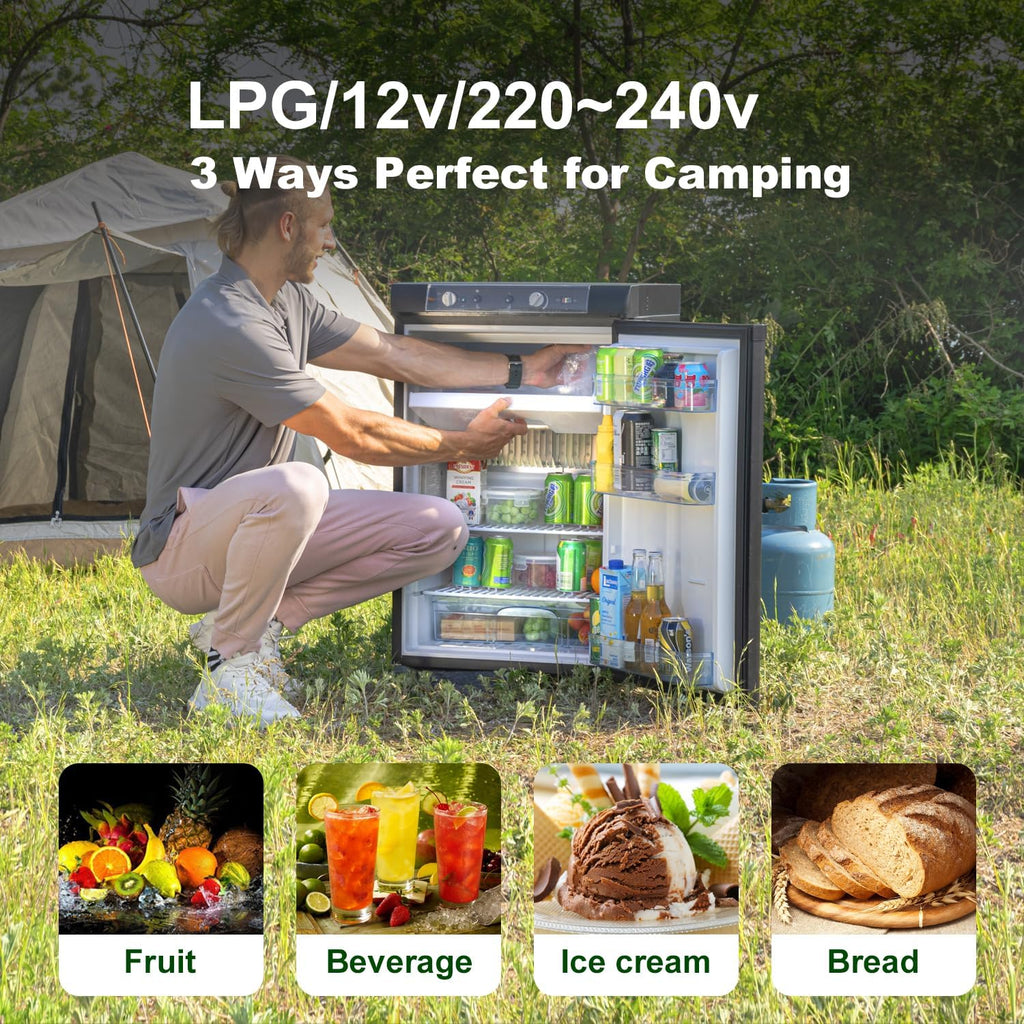 Refrigerador a gas SMETA con congelador, refrigerador de camping a gas, combinación de refrigerador y congelador de 100 L, refrigerador silencioso, 12 V 230 V gas propano para casa de vacaciones, caravana, autocaravana, garaje, negro
