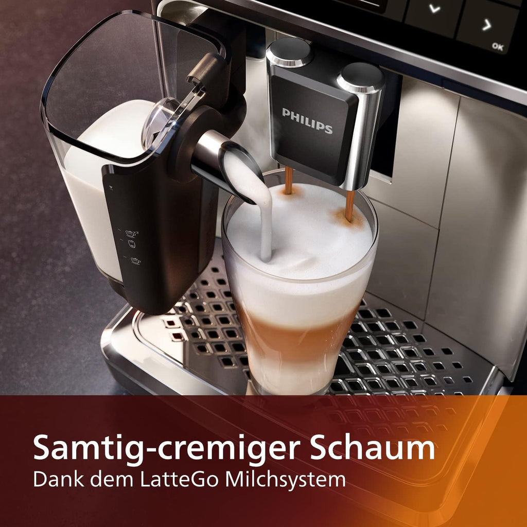 Cafetera espresso superautomática PHILIPS Serie 5400 - LatteGo, 12 bebidas, espumador de leche, pantalla táctil, 4 perfiles, acabado cromado (EP5447/90)