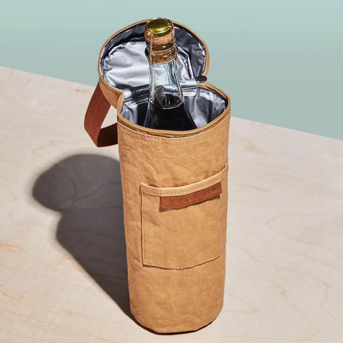 Out of the Woods Wine Valet – izolowana torba na wino – pojedynczy pojemnik na butelkę wina z uchwytem – lekka wegańska torba chłodząca na pojedyncze butelki wina – zrównoważony, wielokrotnego użytku pojedynczy schładzacz do wina
