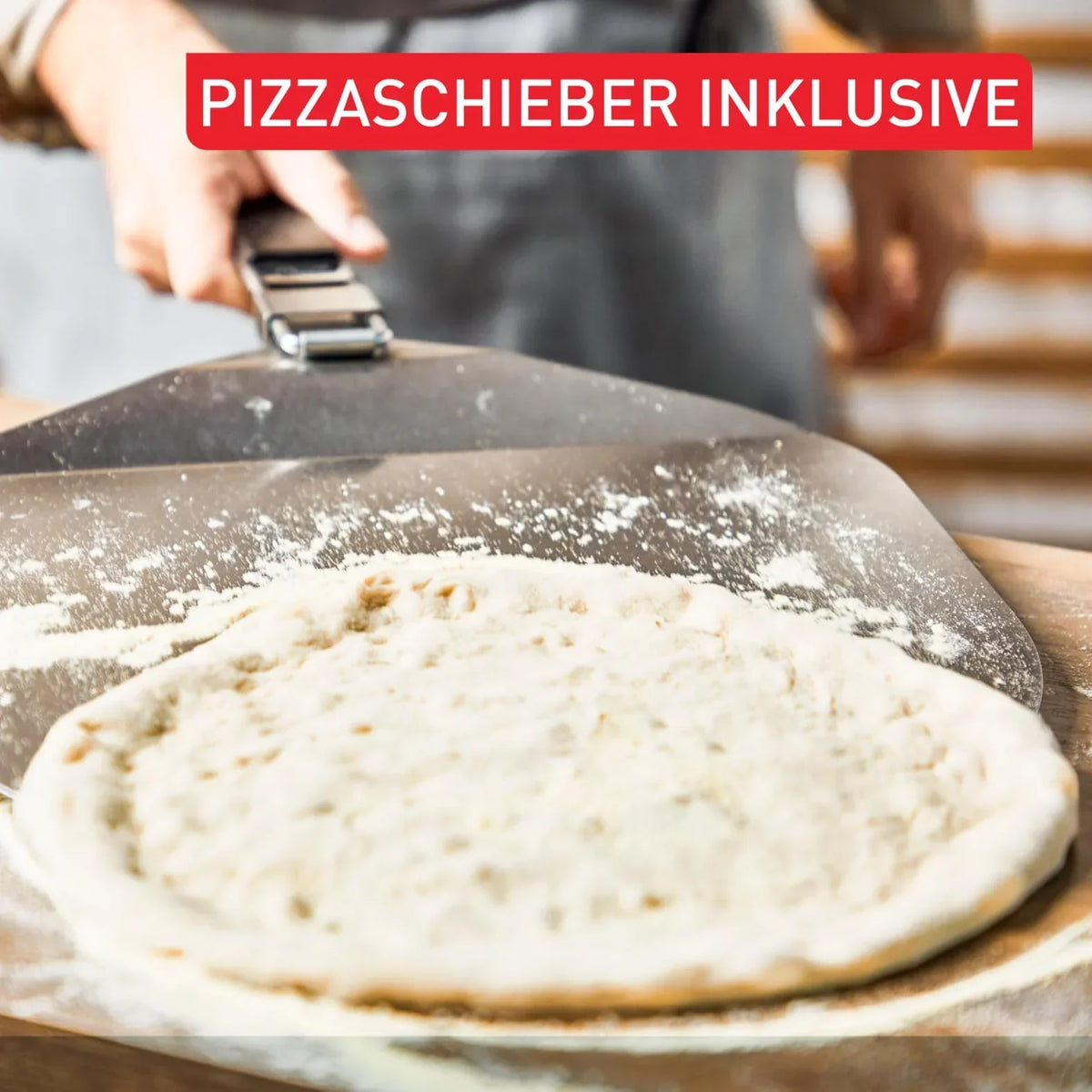 Horno de pizza para exteriores Tefal Pizza Pronto hasta 400°C, regulador de temperatura, piedra giratoria, pala para pizza, acero inoxidable JM413015