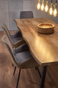 designimpex Mesa de comedor de diseño HAW-222, roble natural, chapa de madera auténtica, borde vivo, madera maciza, extensible de 120 a 180 cm, borde natural, mesa de comedor, mesa de cocina