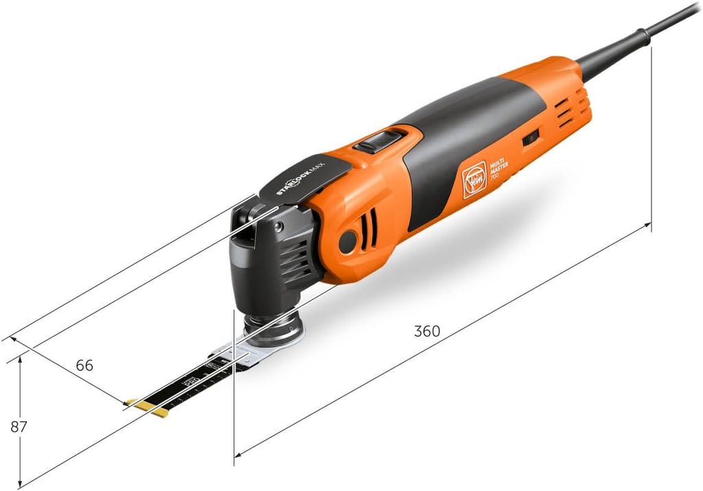FEIN Multimaster MM 700 Max Top, nuestra mejor multiherramienta con 60 accesorios para serrar, lijar y cortar, 450 W, sistema antivibraciones, encastre StarlockMax, cambio de herramienta QuickIN