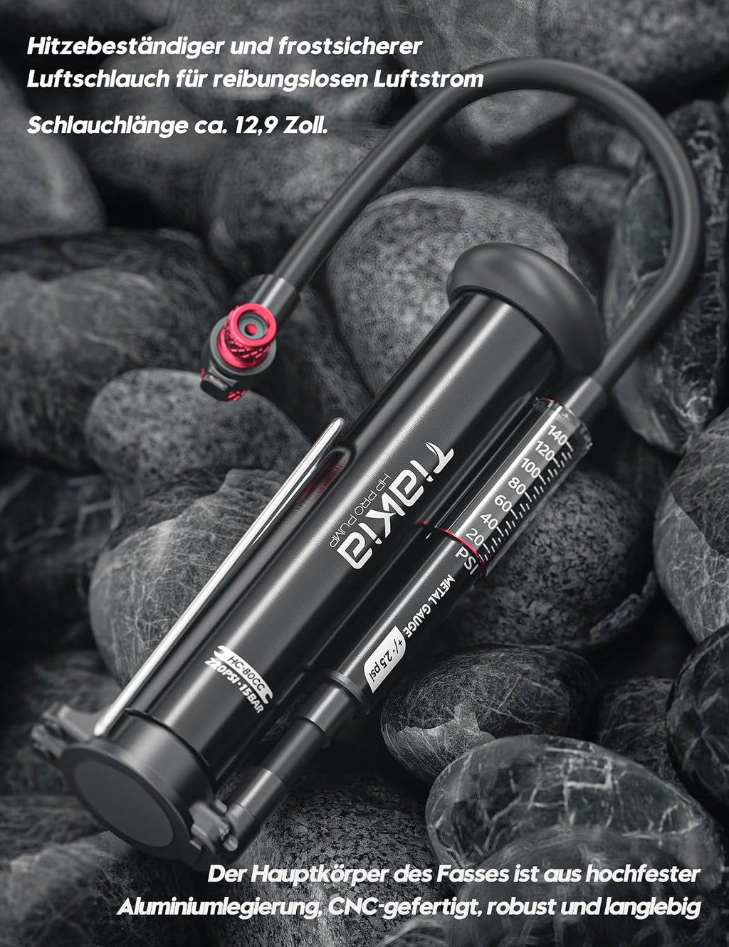 Bomba de pie para bicicleta con manómetro 220 PSI, minibomba de aire de aluminio compatible con válvulas Schrader, Presta y Dunlop, portátil