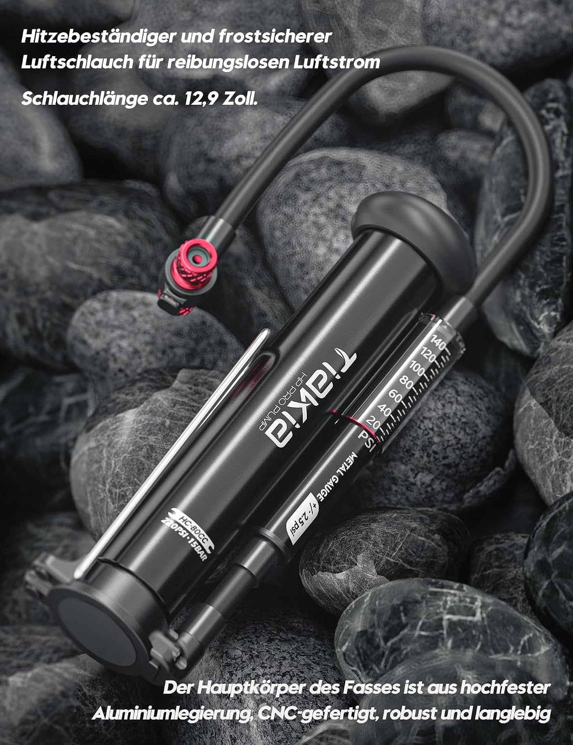 Bomba de pie para bicicleta con manómetro 220 PSI, minibomba de aire de aluminio compatible con válvulas Schrader, Presta y Dunlop, portátil