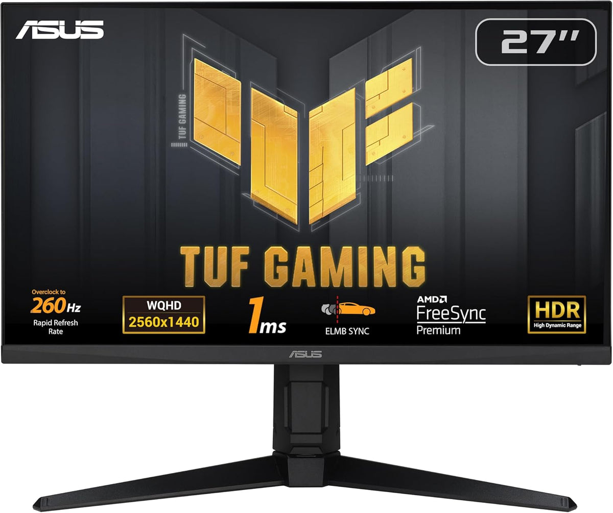 Monitor de juegos ASUS TUF Gaming VG27AQML1A - 27 pulgadas, QHD (2560x1440), overclocking hasta 260 Hz (240 Hz nativos), ELMB Sync, FreeSync Premium™, 1 ms (GTG), overdrive variable, 100% sRGB, DisplayHDR™ 400