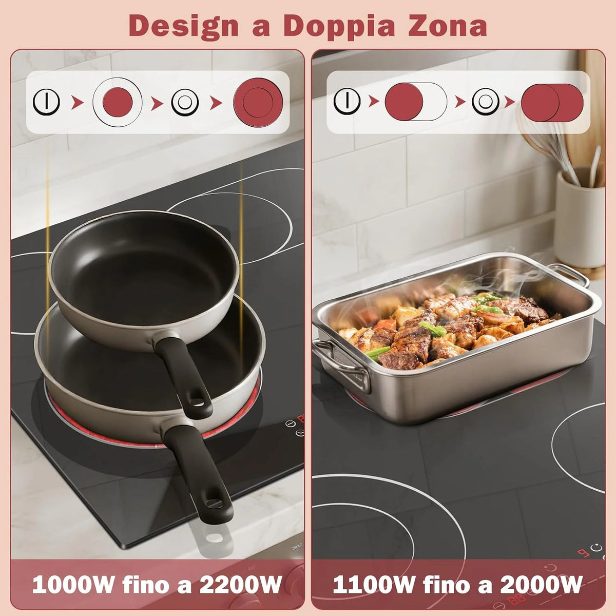 NOXTON Płyta grzewcza ze szkła ceramicznego, 4 płyty do zabudowy, płyta ceramiczna 60 cm, 6600 W
