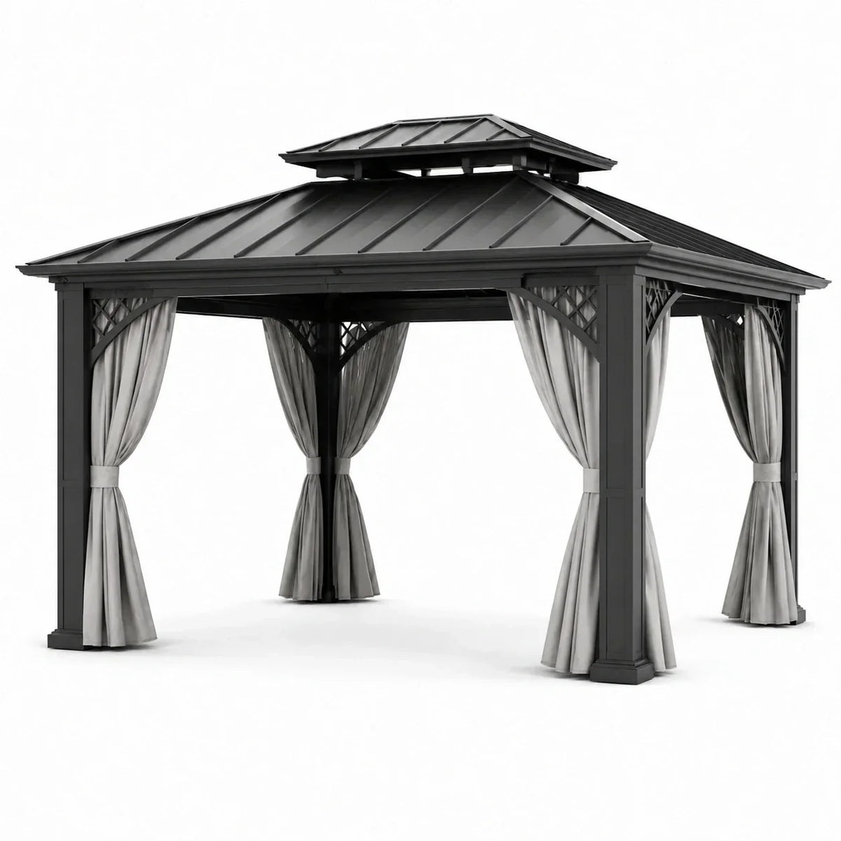 Pabellón de aluminio con techo de acero y cortinas de poliéster gris 3x4m