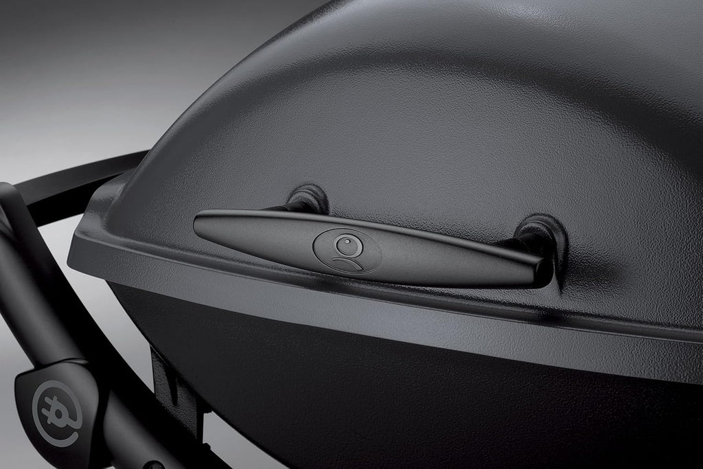 Barbacoa eléctrica Weber Q2400 con soporte y mesas laterales, superficie de cocción de 54 x 39 cm, portátil, parrilla de cocción de hierro fundido vitrificado dividida en 2 partes, tapa y cuerpo de aluminio fundido - Gris oscuro (55020879)