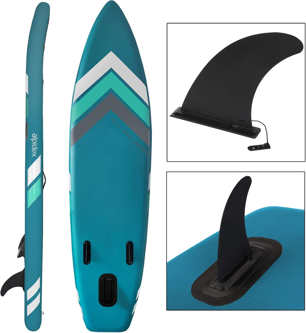 Set de Stand Up Paddle ALPIDEX SUP 305 x 76 x 15 cm Capacidad de carga hasta 150 kg Inflable Estable Ligero Set completo Bolsa de transporte Remo Aletas Bomba de aire Correa Kit de reparación
