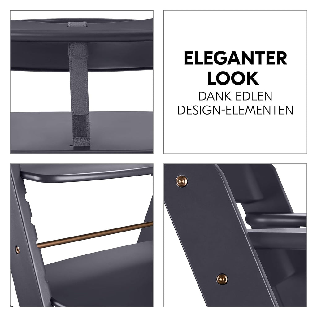 Hauck Trona Beta+ Newborn Set Eco Bouncer - Trona de madera evolutiva para bebés desde el nacimiento, incluye accesorio para recién nacidos, cojín de asiento y bandeja - Gris oscuro