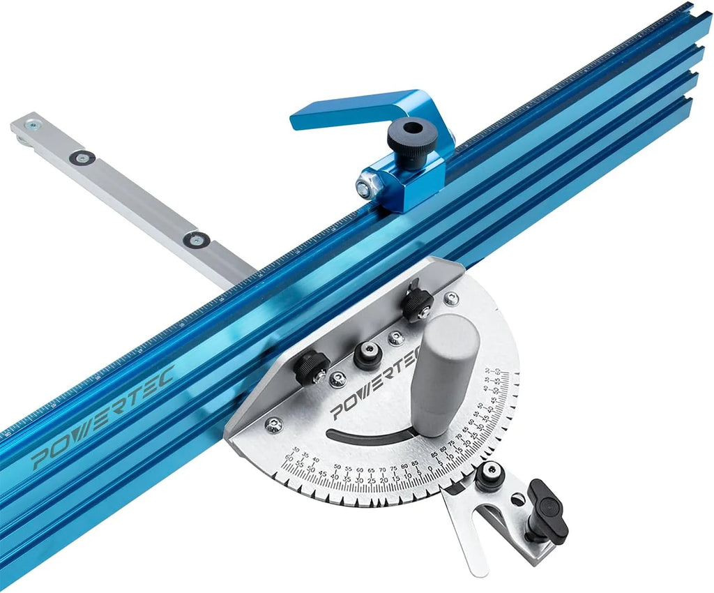 POWERTEC 71391 Precyzyjny system miernika ukośnego do piły stołowej 61 cm x 7,6 cm (24" x 3") wielościeżkowe ogrodzenie z 27 ogranicznikami kątowymi