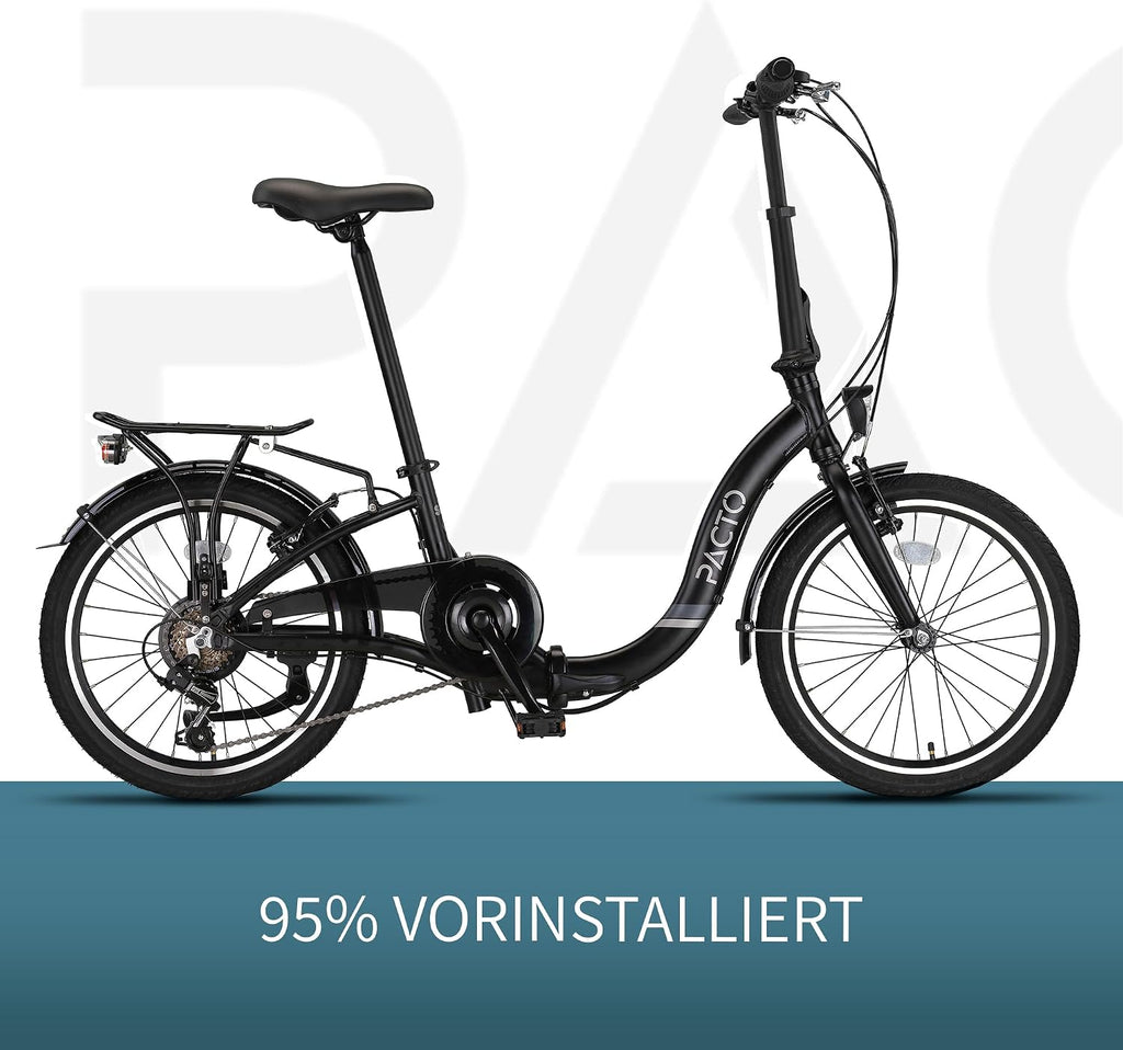 Bicicleta plegable premium PACTO para adultos - Cuadro de aluminio de 27 cm, ruedas de aluminio de 20 pulgadas, 6 velocidades Shimano