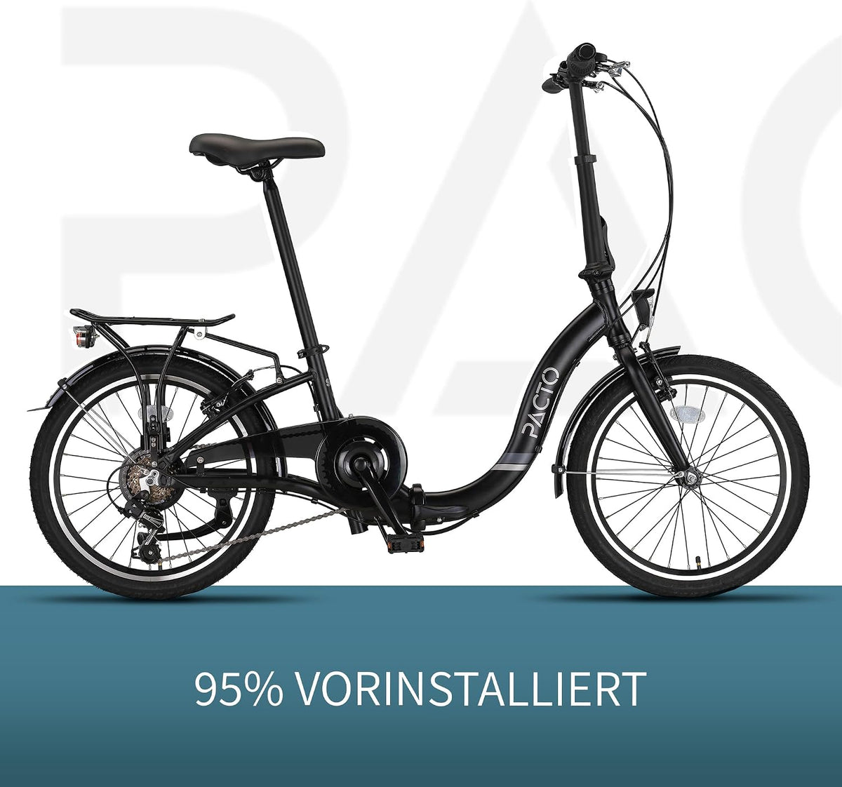 Bicicleta plegable premium PACTO para adultos - Cuadro de aluminio de 27 cm, ruedas de aluminio de 20 pulgadas, 6 velocidades Shimano