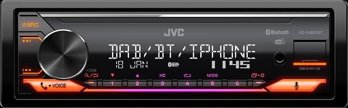 Autorradio JVC USB, iPod, Bluetooth, Dab+, KD-X482DBT Negro