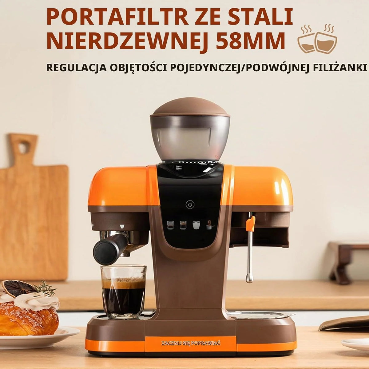 Bewinner Ekspres do Kawy, Półautomatyczny Ekspres do Kawy z Wbudowanym Młynkiem i dyszą Pary, Pompa 19 Barów, Zbiornik 800 Ml, Kolba 58 Mm do Domowego (Wtyczka UE 220 V)