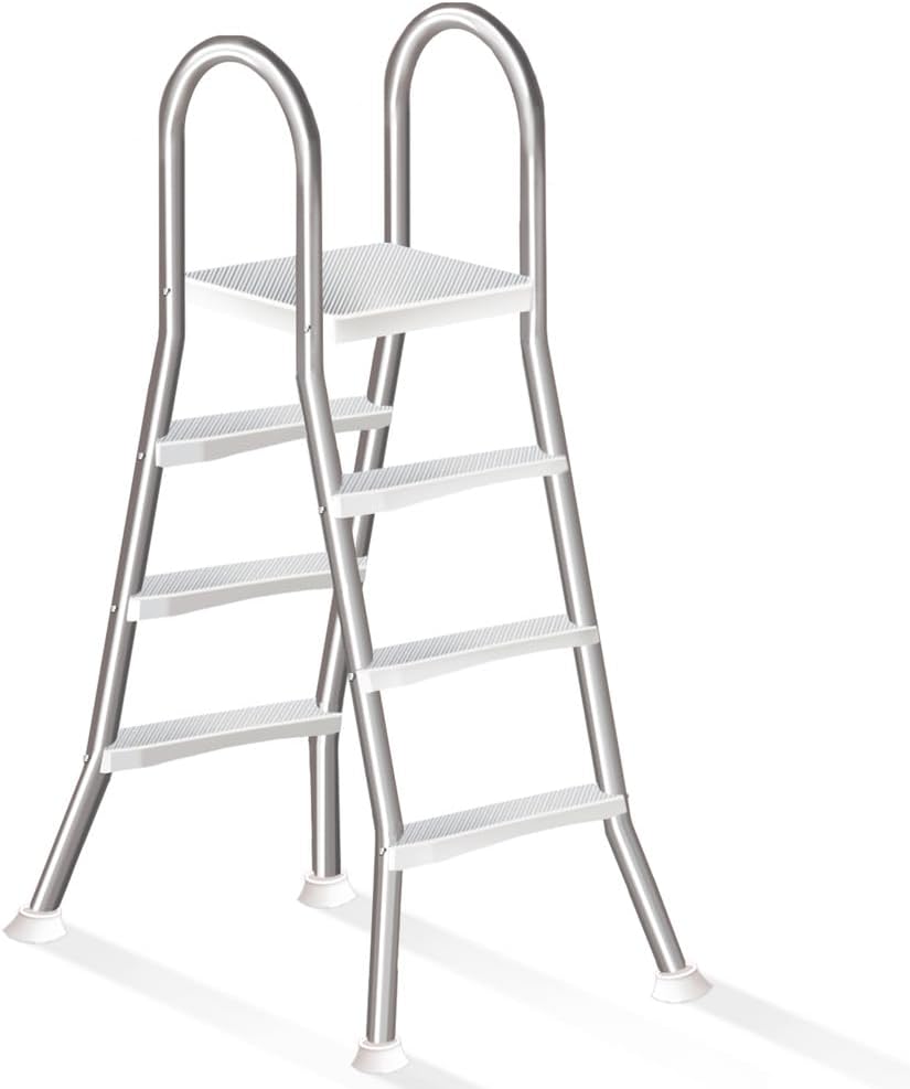 Escalera de piscina de acero inoxidable de 4 peldaños, escalera para piscina elevada, escalera de 132 cm de altura, peldaños de piscina para piscinas elevadas, escalera de piscina con capacidad de carga de 250 kg