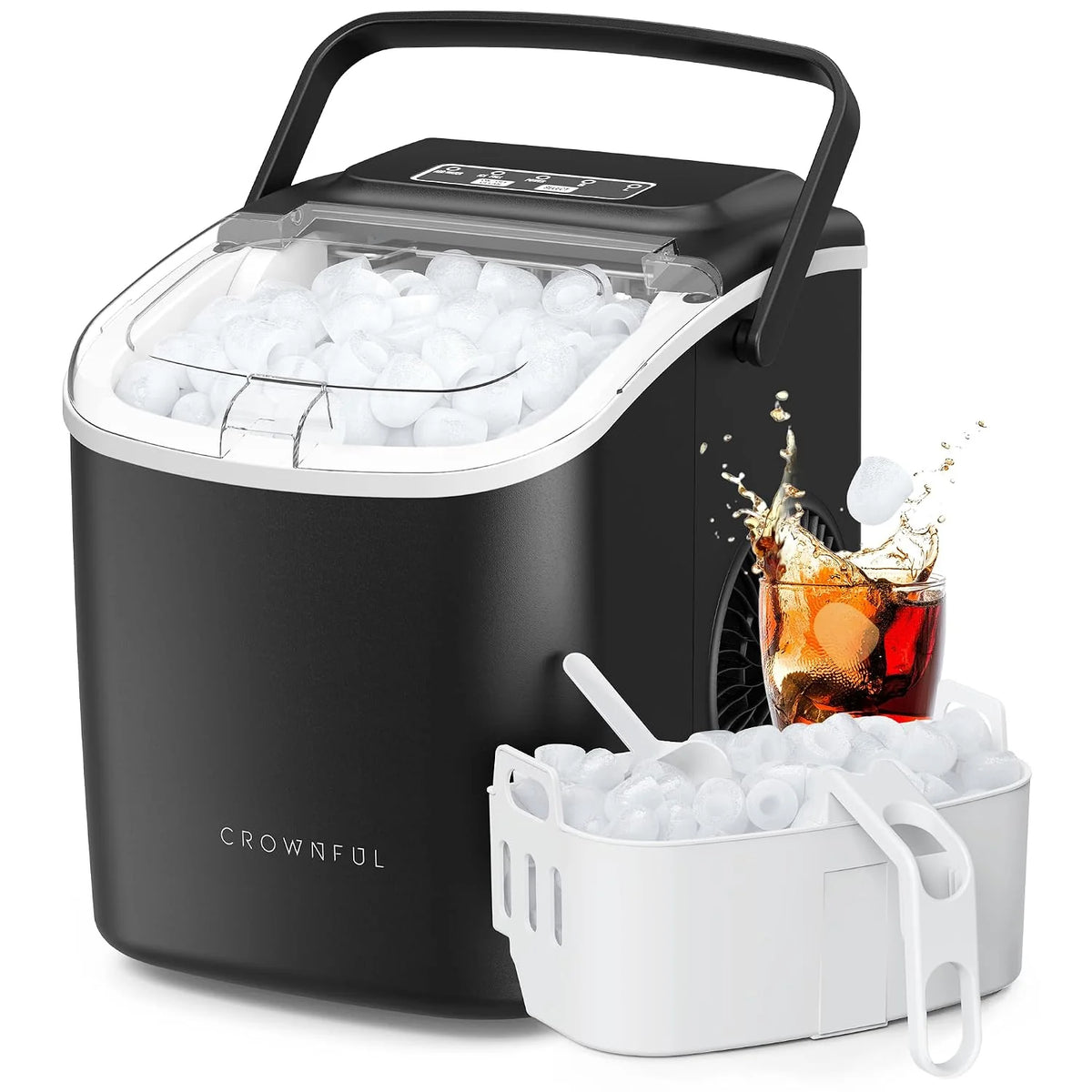 CROWNFUL Kostkarka do lodu, przenośna kostkarka do lodu, 9 kostek lodu gotowa w 6 minut, samoczyszczące się kostkarki, 12 kg/24 h, idealna do domu, kuchni, biura, baru, na imprezę