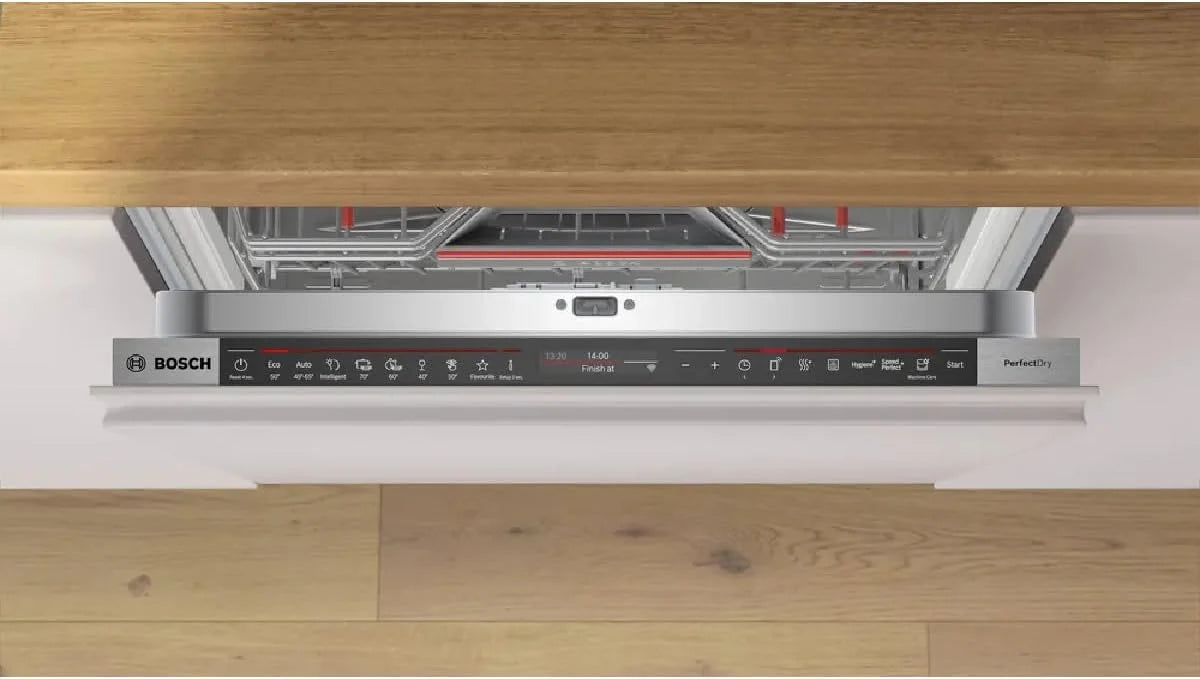 Bosch SMD8TCX04E, seria 8, inteligentna zmywarka, w pełni zintegrowana, 60 cm, szuflada na sztućce, zmywarka, wyprodukowano w Niemczech, suszenie zeolitu, silne czyszczenie, bardzo cicha, Rackmatic